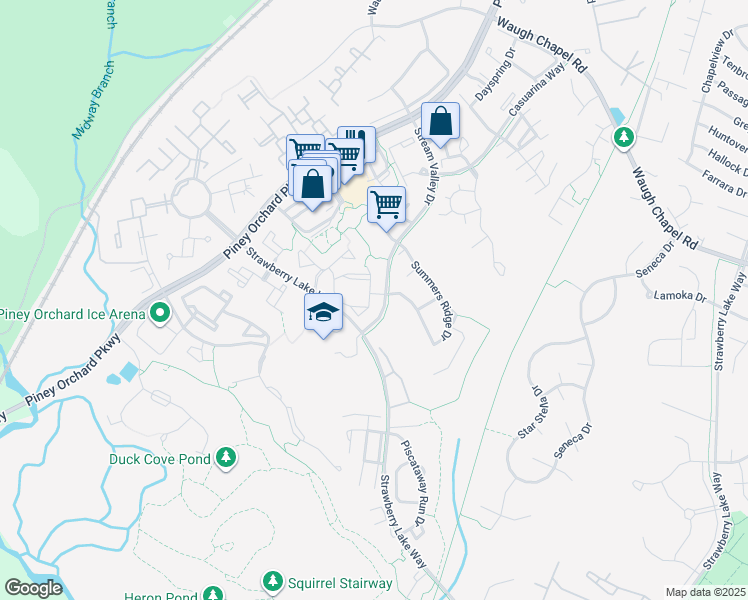 map of restaurants, bars, coffee shops, grocery stores, and more near 691 Winding Stream Way in Odenton
