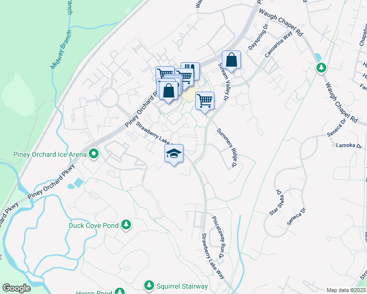 map of restaurants, bars, coffee shops, grocery stores, and more near 696 Winding Stream Way in Odenton
