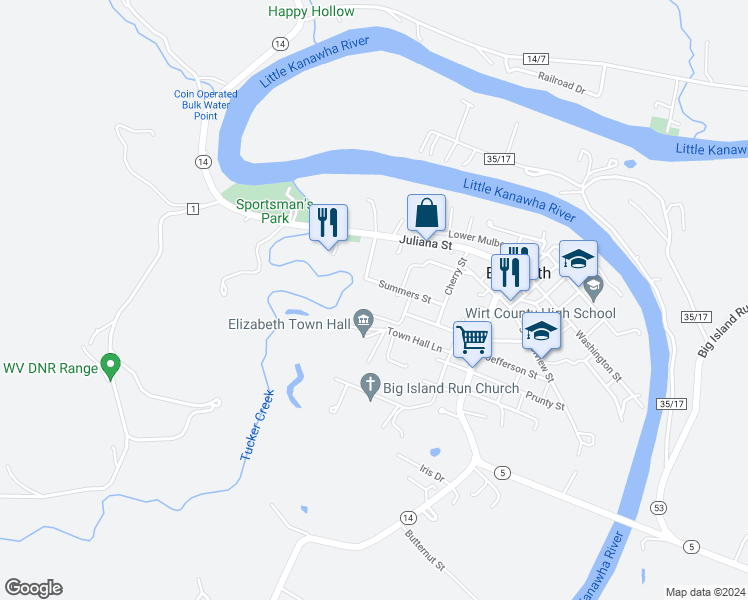 map of restaurants, bars, coffee shops, grocery stores, and more near 108 Summers Street in Elizabeth