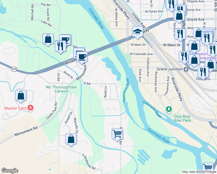 map of restaurants, bars, coffee shops, grocery stores, and more near 2541 D Road in Grand Junction