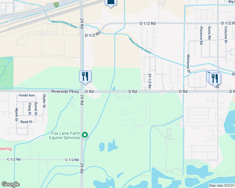 map of restaurants, bars, coffee shops, grocery stores, and more near 2927 D Road in Grand Junction
