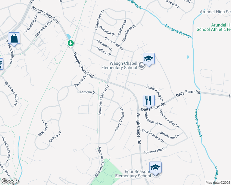 map of restaurants, bars, coffee shops, grocery stores, and more near 2311 Crosslanes Way in Odenton