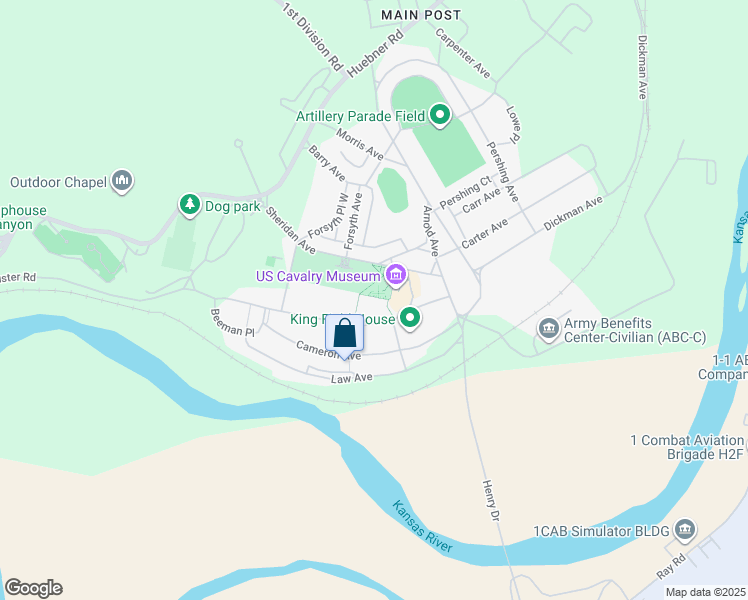 map of restaurants, bars, coffee shops, grocery stores, and more near 211 Custer Avenue in Fort Riley