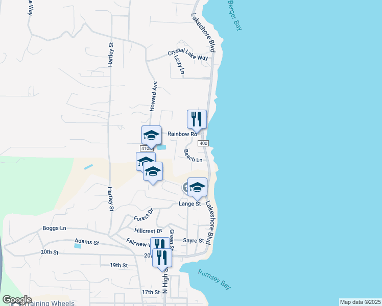map of restaurants, bars, coffee shops, grocery stores, and more near 2534 Beach Lane in Lakeport
