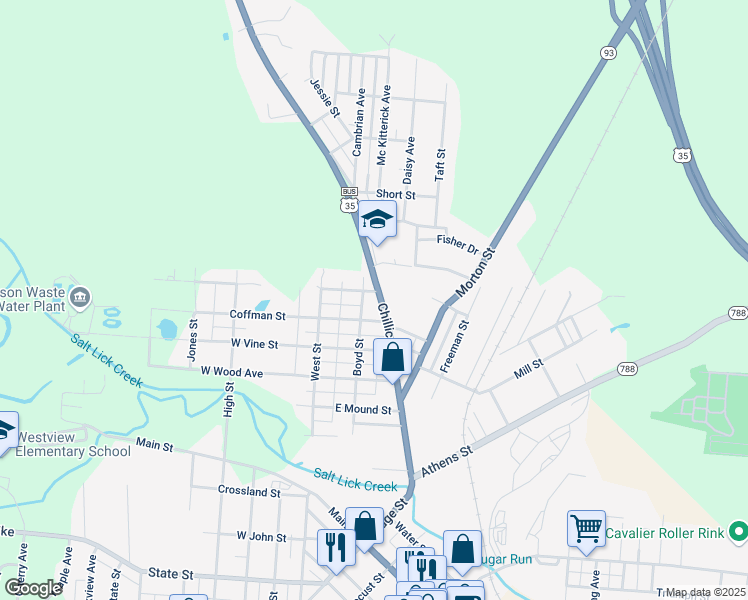 map of restaurants, bars, coffee shops, grocery stores, and more near 405 Chillicothe Street in Jackson