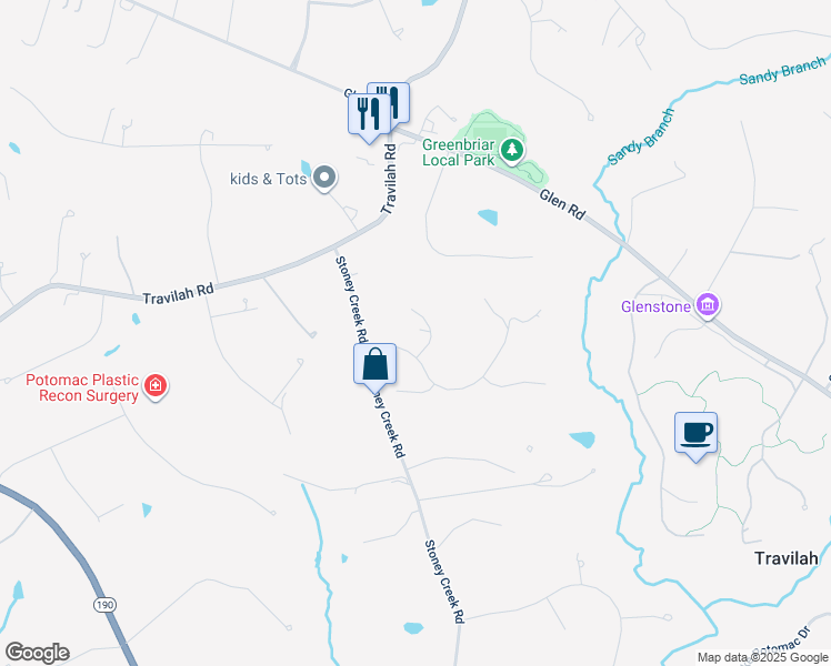 map of restaurants, bars, coffee shops, grocery stores, and more near 12600 Hill Creek Lane in Potomac