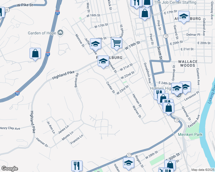 map of restaurants, bars, coffee shops, grocery stores, and more near 434 West 22nd Street in Covington