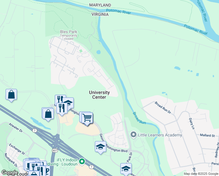 map of restaurants, bars, coffee shops, grocery stores, and more near 45007 Graduate Terrace in Ashburn