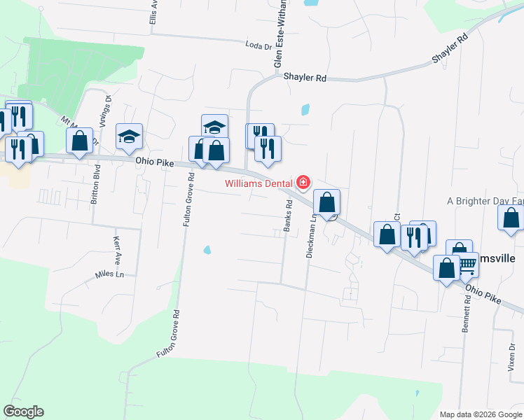 map of restaurants, bars, coffee shops, grocery stores, and more near 3947 Farrow Drive in Cincinnati