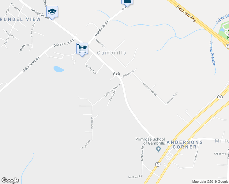 map of restaurants, bars, coffee shops, grocery stores, and more near 630 Florida Place in Gambrills