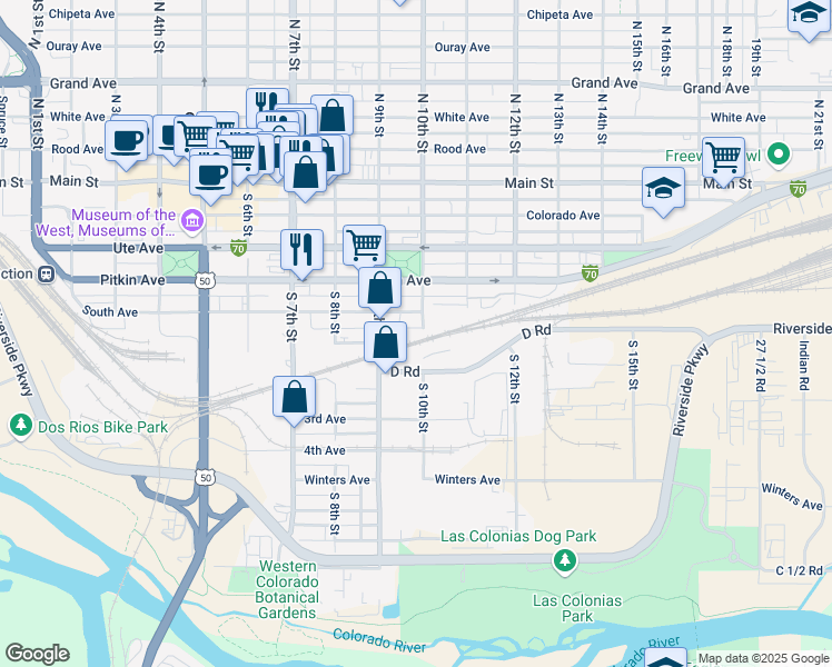 map of restaurants, bars, coffee shops, grocery stores, and more near 539 South 10th Street in Grand Junction