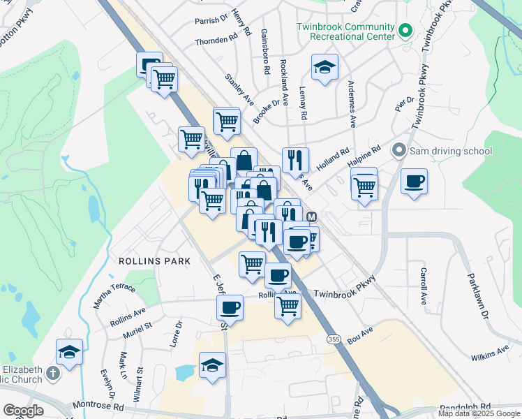 map of restaurants, bars, coffee shops, grocery stores, and more near 1600 Rockville Pike in Rockville