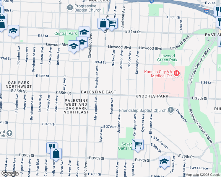 map of restaurants, bars, coffee shops, grocery stores, and more near 3426 Norton Avenue in Kansas City