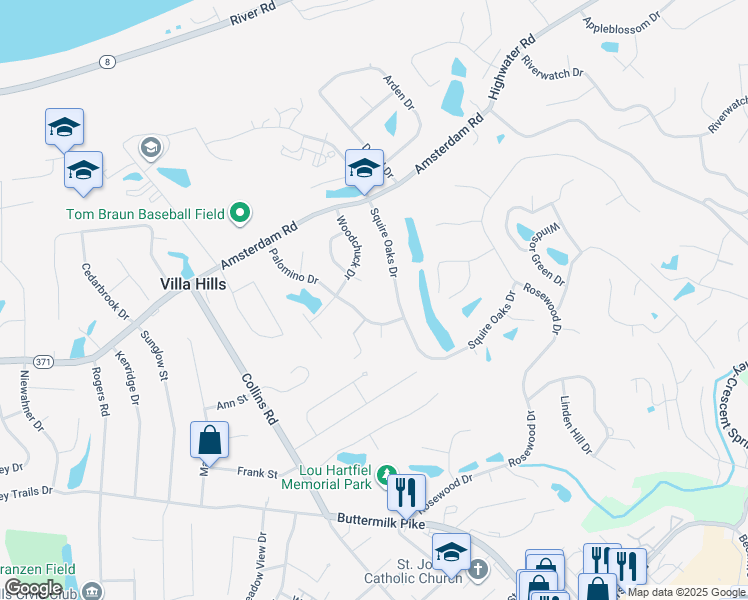 map of restaurants, bars, coffee shops, grocery stores, and more near 917 North Oak Drive in Villa Hills