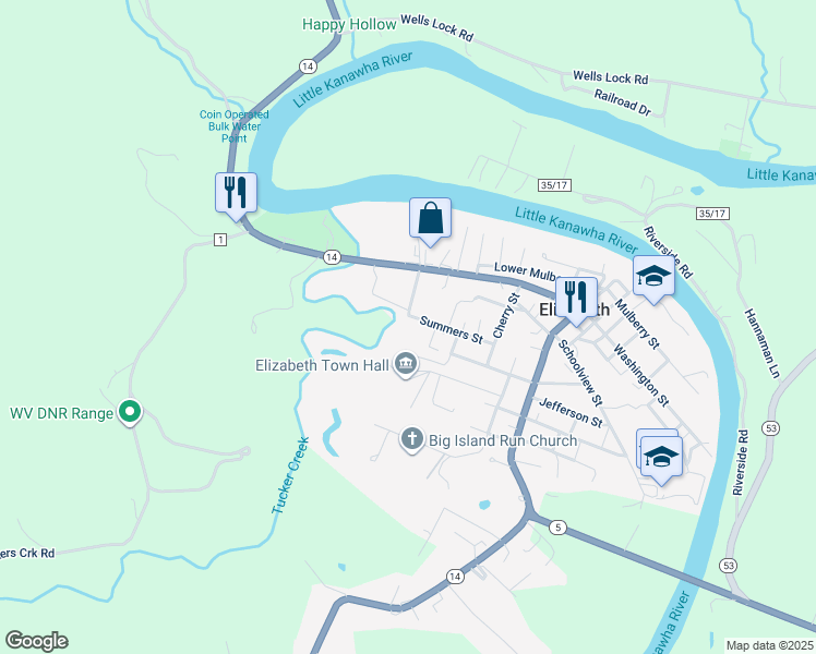 map of restaurants, bars, coffee shops, grocery stores, and more near 108 Summers Street in Elizabeth