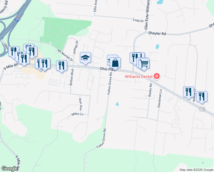 map of restaurants, bars, coffee shops, grocery stores, and more near 774 Gerald Court in Cincinnati