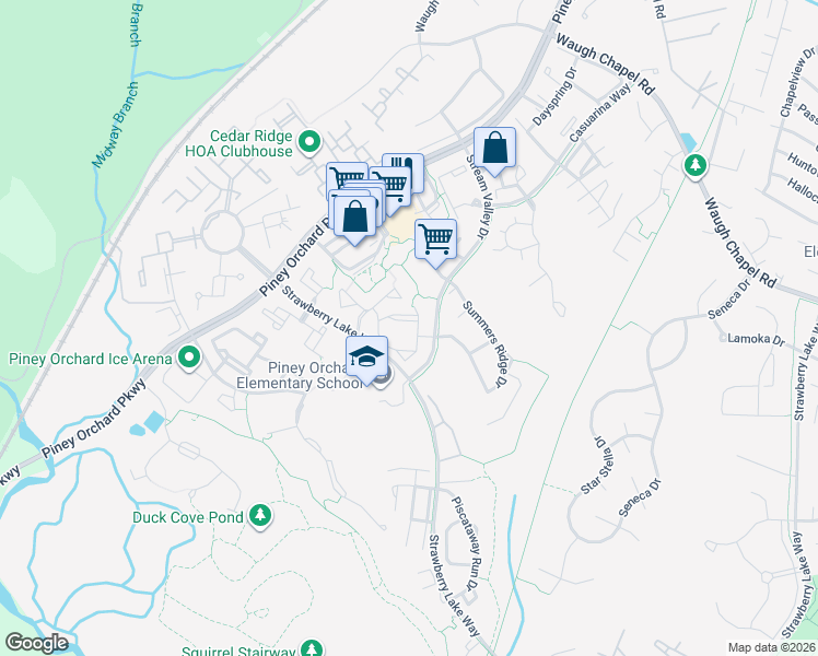 map of restaurants, bars, coffee shops, grocery stores, and more near 2441 Blue Spring Court in Odenton