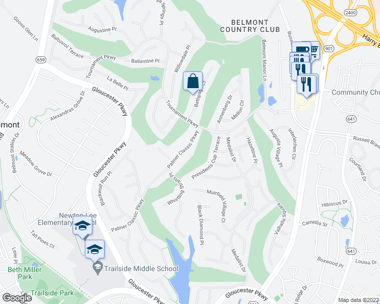 map of restaurants, bars, coffee shops, grocery stores, and more near 19974 Palmer Classic Parkway in Ashburn