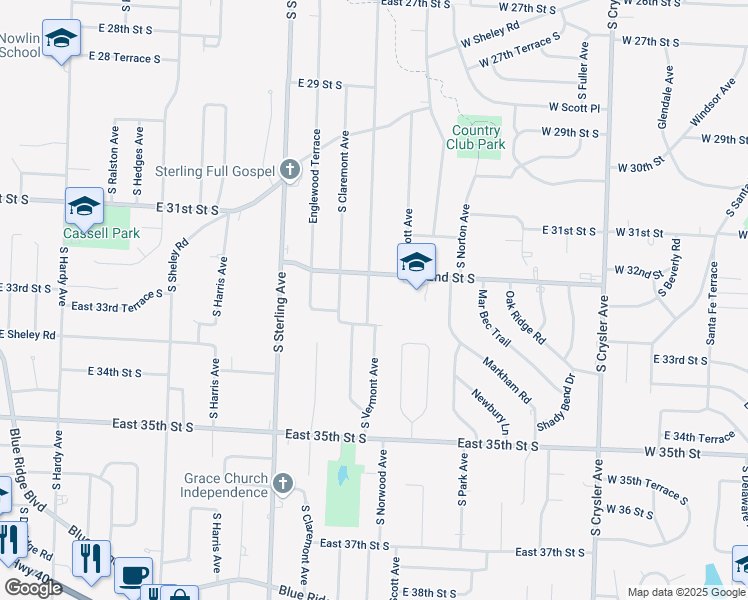 map of restaurants, bars, coffee shops, grocery stores, and more near 3209 South Vermont Avenue in Independence
