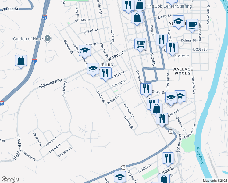 map of restaurants, bars, coffee shops, grocery stores, and more near 2209 Howell Street in Covington
