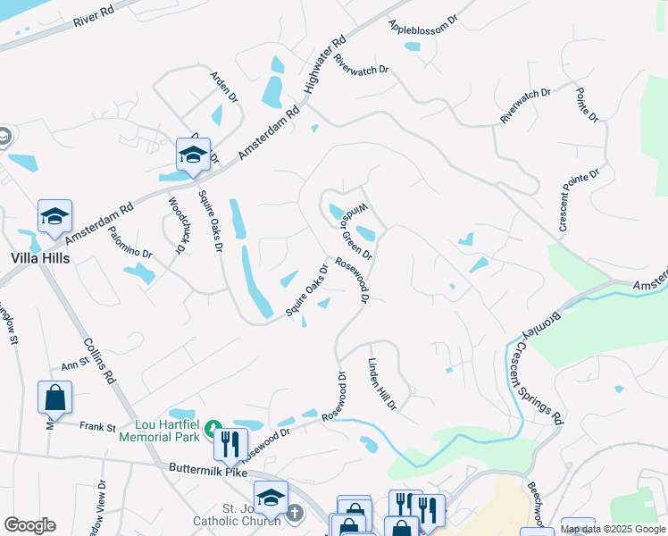 map of restaurants, bars, coffee shops, grocery stores, and more near 865 Rosewood Dr in Villa Hills