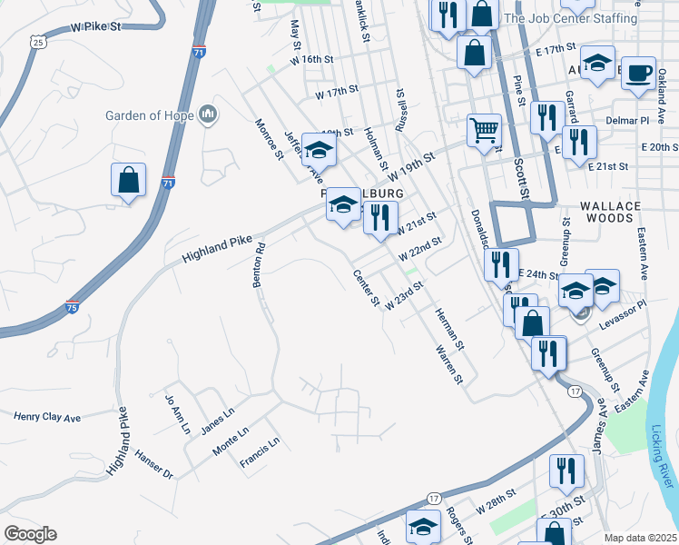 map of restaurants, bars, coffee shops, grocery stores, and more near 630 Pointe Benton Lane in Covington