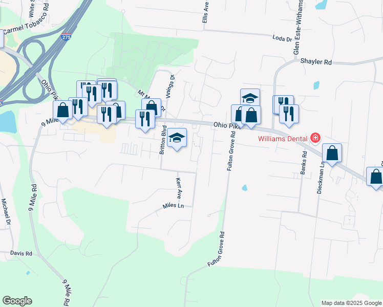 map of restaurants, bars, coffee shops, grocery stores, and more near 762A Rue Center Court in Cincinnati