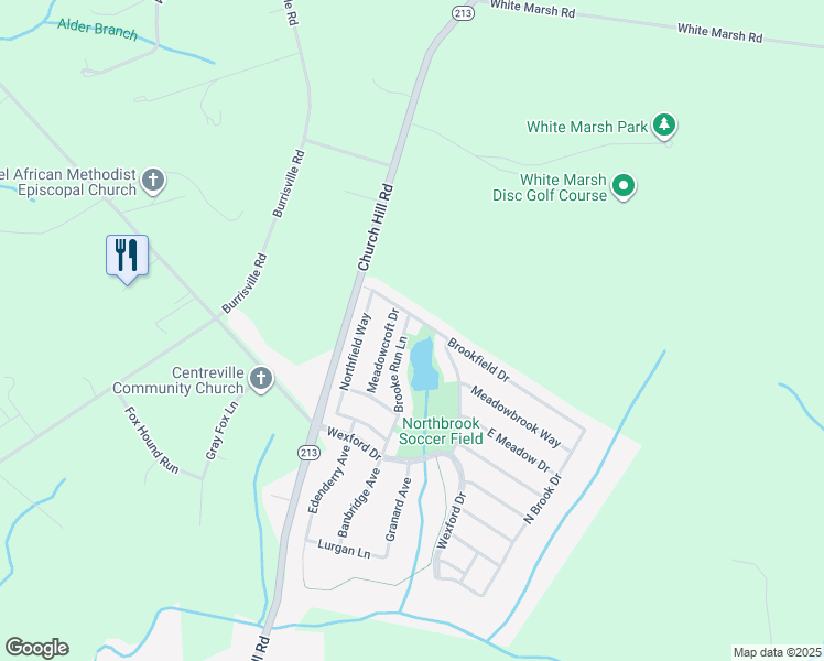 map of restaurants, bars, coffee shops, grocery stores, and more near 356 Brooke Run Lane in Centreville