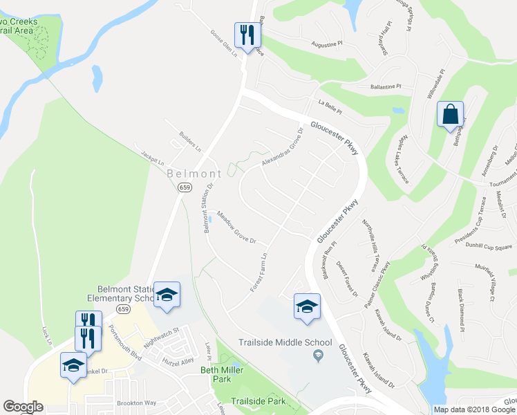 map of restaurants, bars, coffee shops, grocery stores, and more near 19982 Alexandras Grove Drive in Ashburn