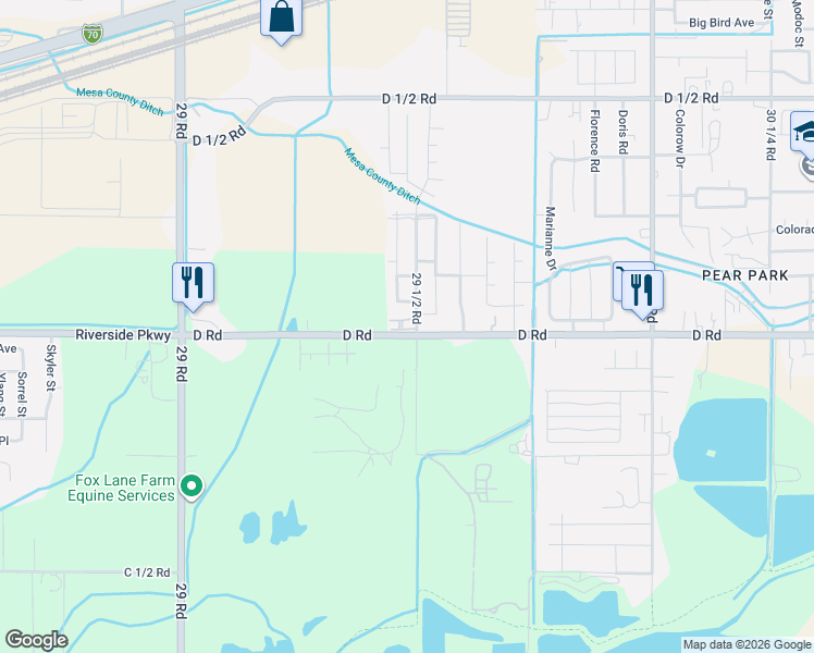 map of restaurants, bars, coffee shops, grocery stores, and more near 2946 D Road in Grand Junction