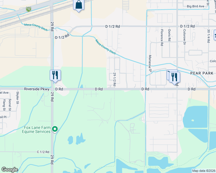 map of restaurants, bars, coffee shops, grocery stores, and more near 2946 D Road in Grand Junction