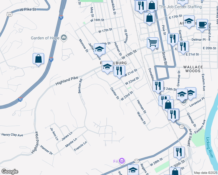map of restaurants, bars, coffee shops, grocery stores, and more near 630 Pointe Benton Lane in Covington