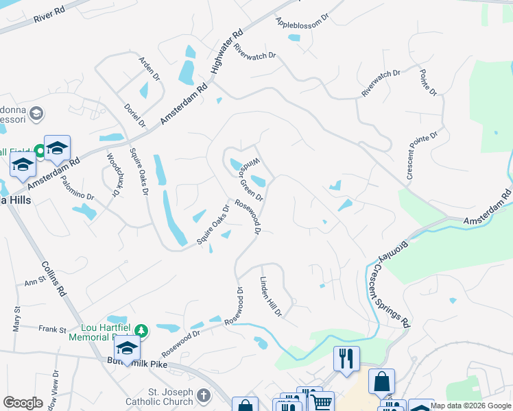 map of restaurants, bars, coffee shops, grocery stores, and more near 858 Rosewood Drive in Villa Hills