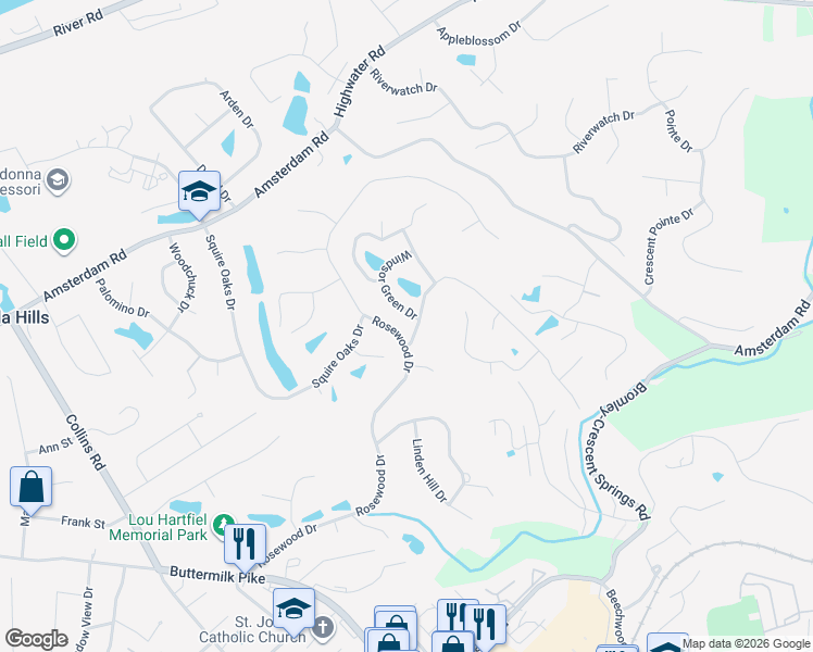 map of restaurants, bars, coffee shops, grocery stores, and more near 858 Rosewood Dr in Villa Hills