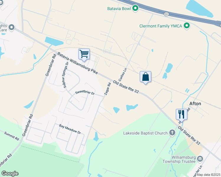map of restaurants, bars, coffee shops, grocery stores, and more near 4131 Zagar Road in Batavia