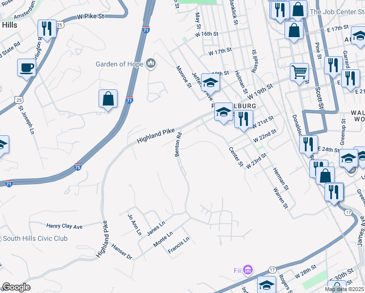 map of restaurants, bars, coffee shops, grocery stores, and more near 672 Pointe Benton Lane in Covington