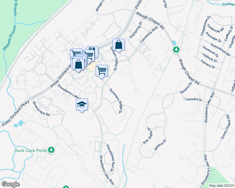 map of restaurants, bars, coffee shops, grocery stores, and more near 2540 Summers Ridge Drive in Odenton