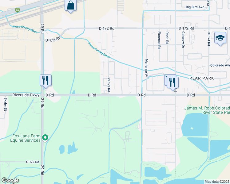 map of restaurants, bars, coffee shops, grocery stores, and more near 2956 D Road in Grand Junction