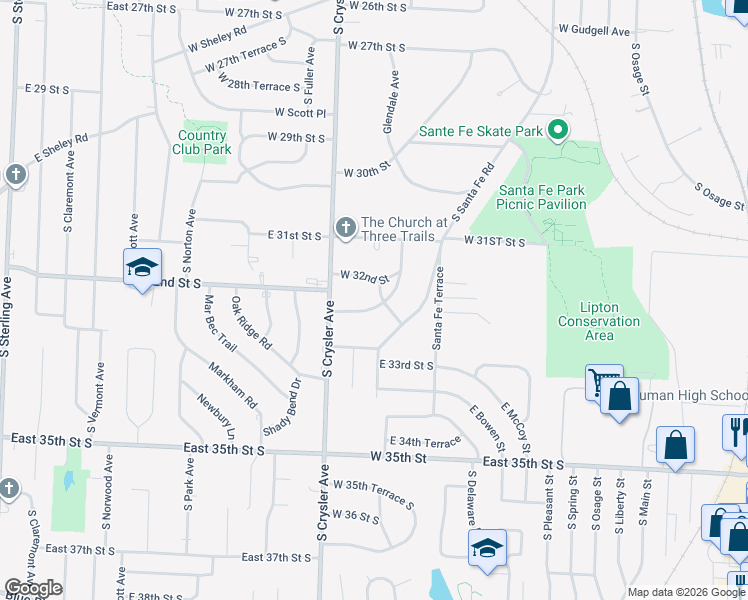 map of restaurants, bars, coffee shops, grocery stores, and more near 3220 West 32nd Street in Independence