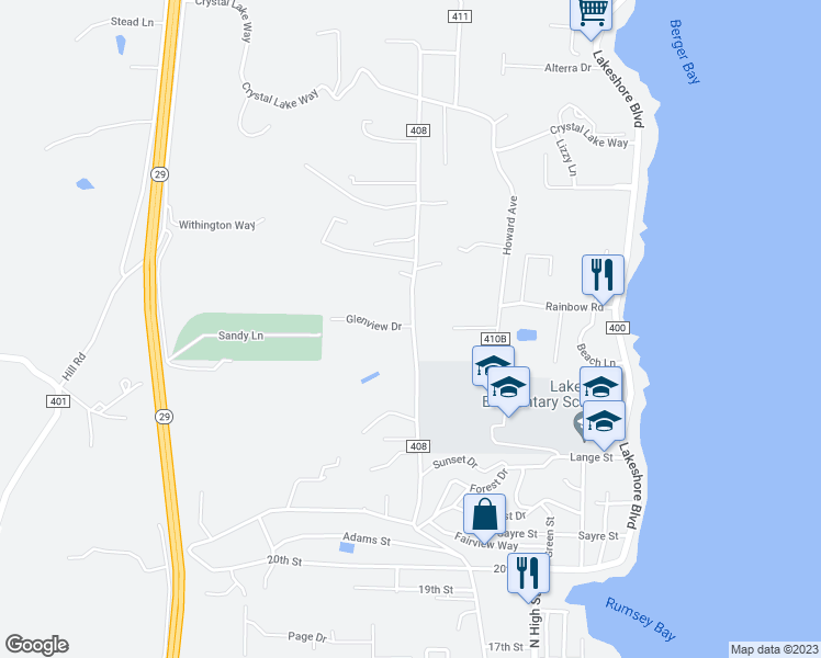map of restaurants, bars, coffee shops, grocery stores, and more near 2585 Hartley Street in Lakeport