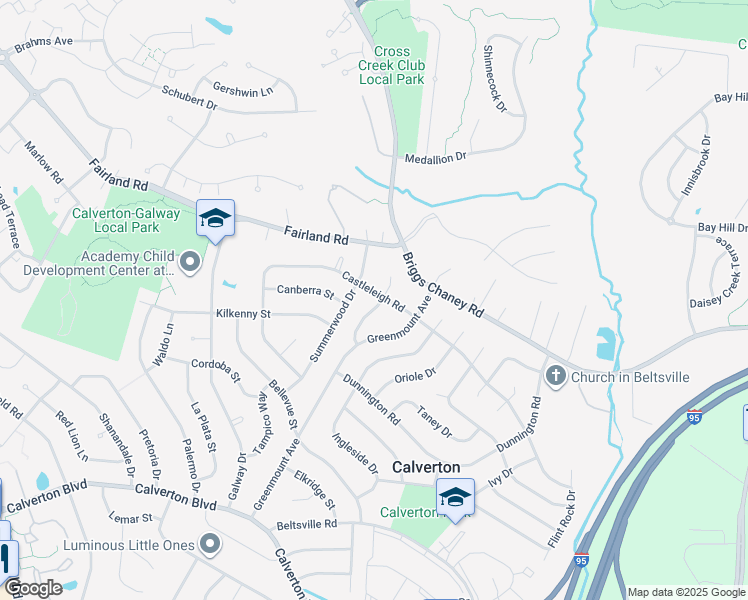 map of restaurants, bars, coffee shops, grocery stores, and more near 13222 Ronehill Drive in Beltsville