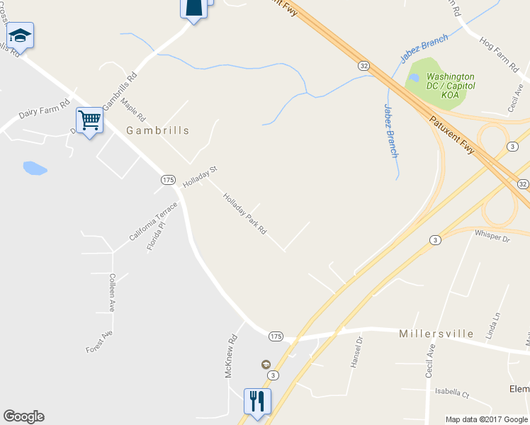 map of restaurants, bars, coffee shops, grocery stores, and more near 1764 Holladay Park Road in Gambrills