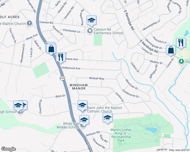 map of restaurants, bars, coffee shops, grocery stores, and more near 802 Winhall Way in Silver Spring