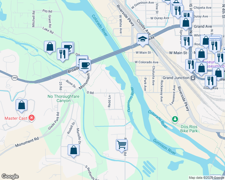 map of restaurants, bars, coffee shops, grocery stores, and more near 2541 D Rd in Grand Junction