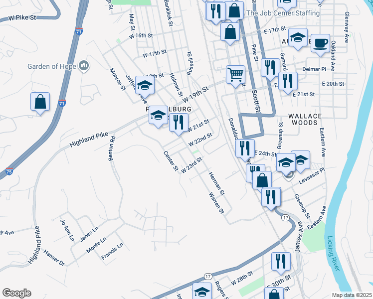map of restaurants, bars, coffee shops, grocery stores, and more near 2209 Howell Street in Covington