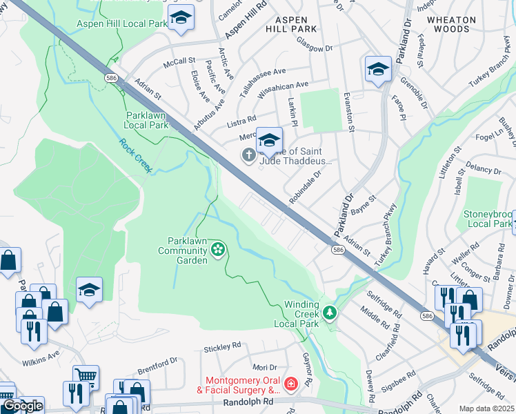 map of restaurants, bars, coffee shops, grocery stores, and more near 12630 Veirs Mill Road in Rockville