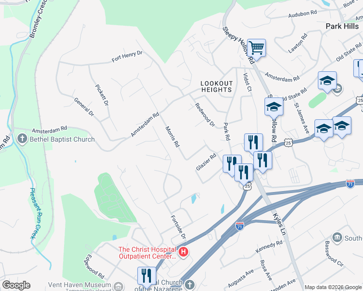 map of restaurants, bars, coffee shops, grocery stores, and more near 104 Morris Road in Covington