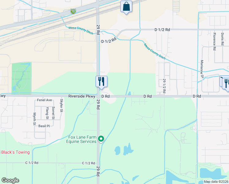 map of restaurants, bars, coffee shops, grocery stores, and more near 2908-2922 D Road in Grand Junction