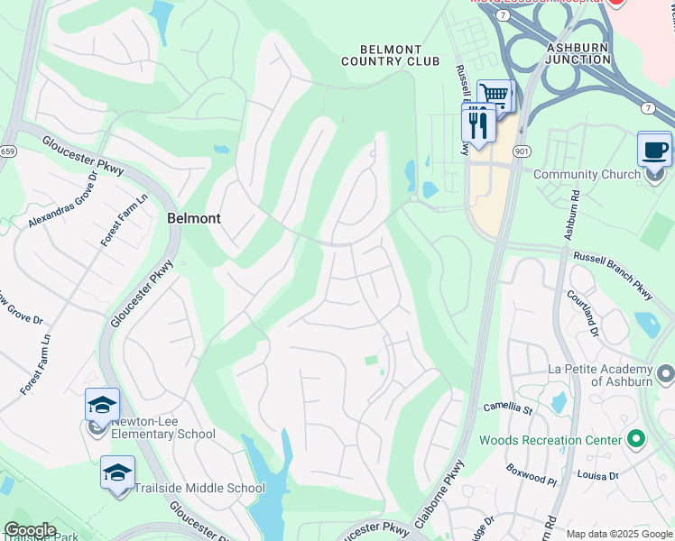 map of restaurants, bars, coffee shops, grocery stores, and more near 19974 Presidents Cup Terrace in Ashburn