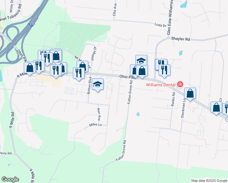 map of restaurants, bars, coffee shops, grocery stores, and more near 772 Rue Center Court in Cincinnati